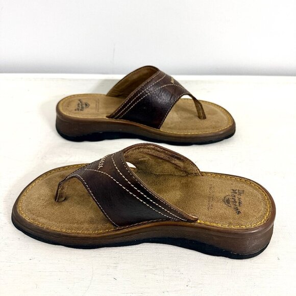 Dr. Martens Retro Chunky Brown Leather Flip Flop Thong Sandals Slides - Picture 5 of 11